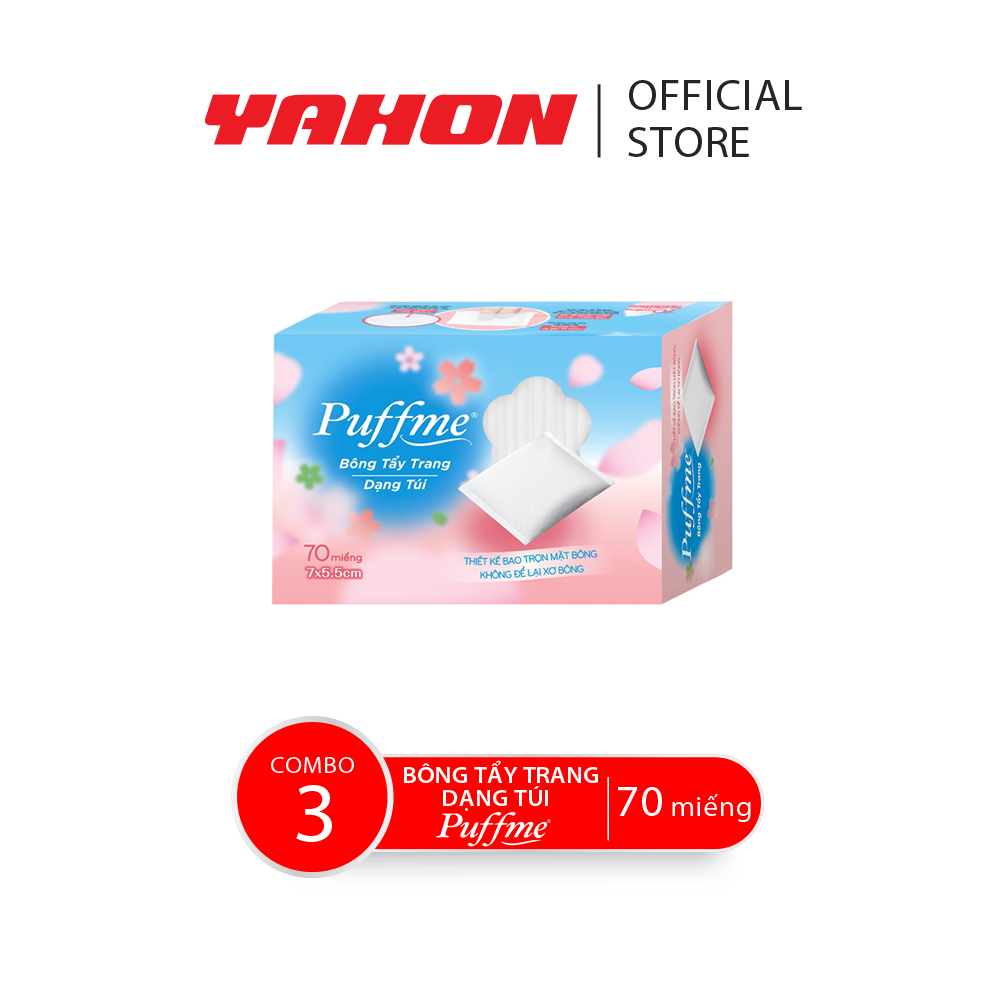 Combo 3 Hộp Bông Tẩy Trang Dạng Túi PUFFME, 70 Miếng/Hộp