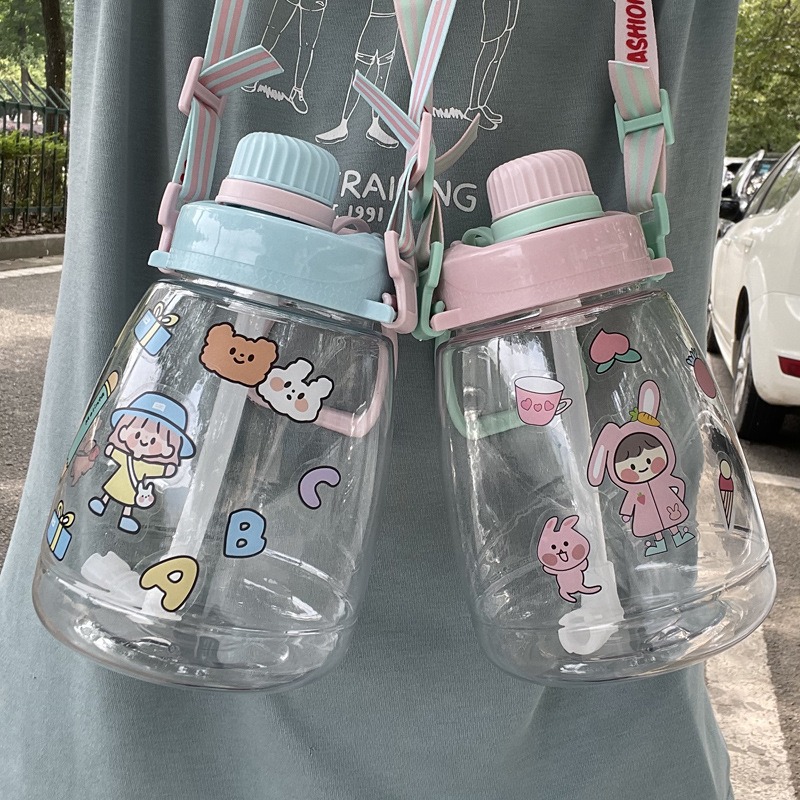 Bình nước 1 lít. bình nước cute 1000ml có tặng kèm stiker. bình nước đáng yêu cho bé