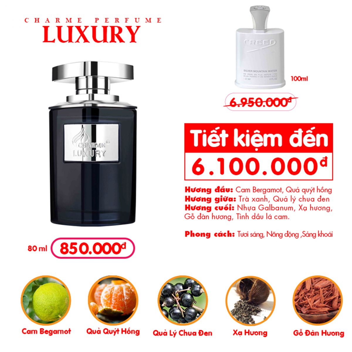 Nước Hoa Nam Charme Luxury Dung Tích 80ml Chính Hãng