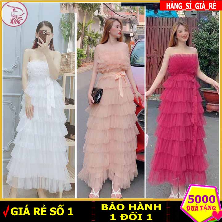 Hình thật kèm video đầm tầng lưới dự tiệc siêu hot - váy nữ du lịch đi biểm dáng công chúa dài sang chảnh 01