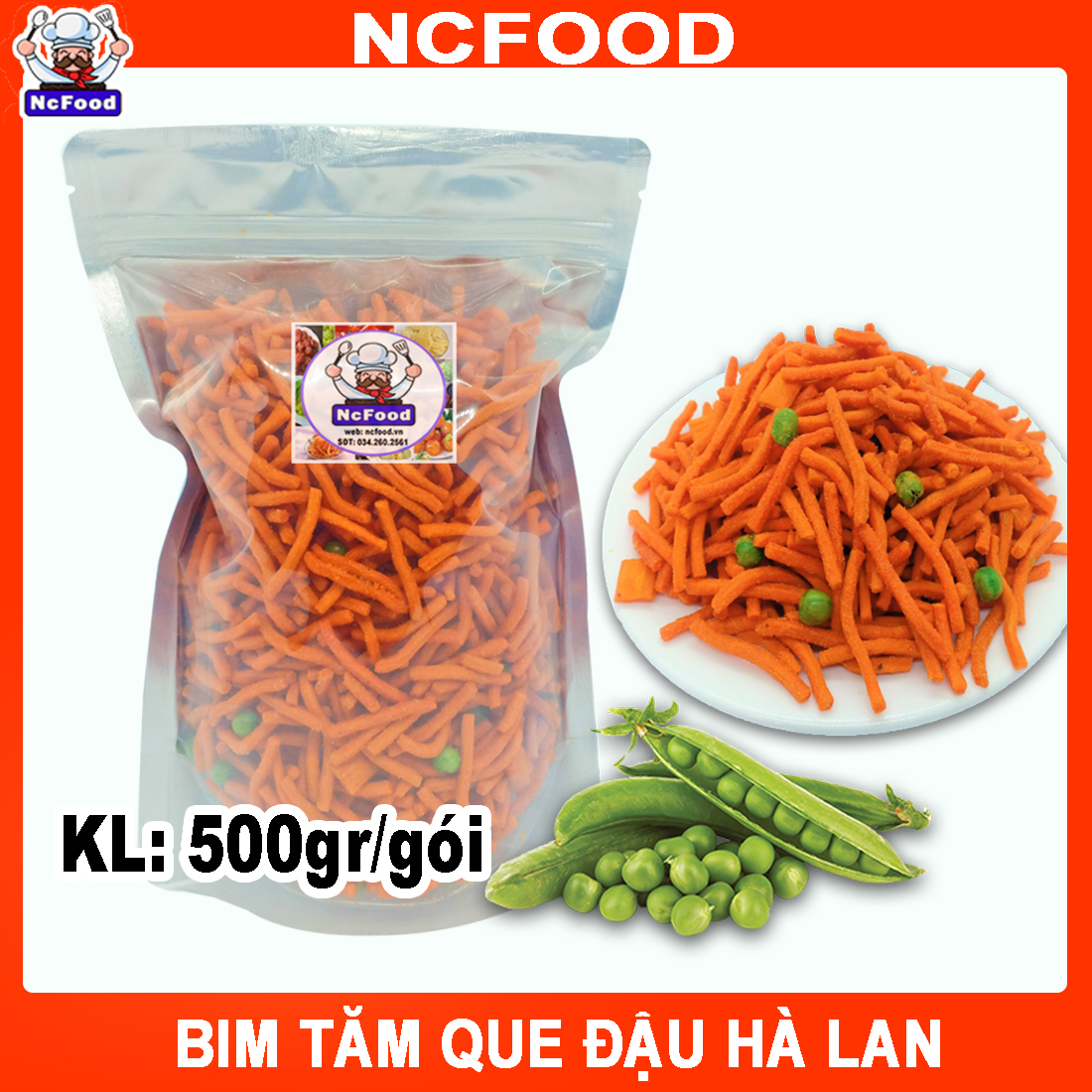 Gói 500gr bim tăm que đậu hà lan