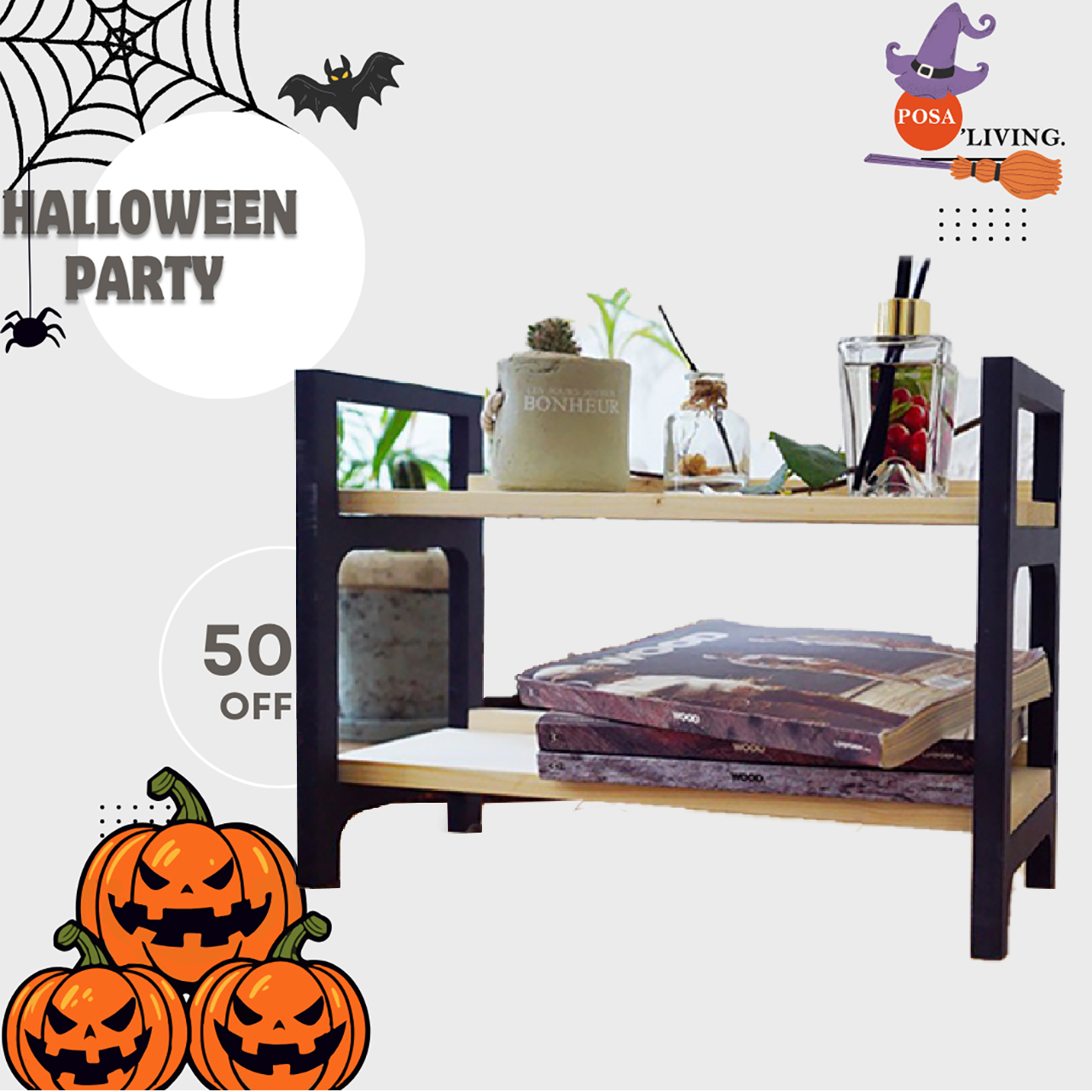 [HCM]Kệ mini trang trí bàn làm việc - Kệ gia vị Posa gỗ tự nhiên