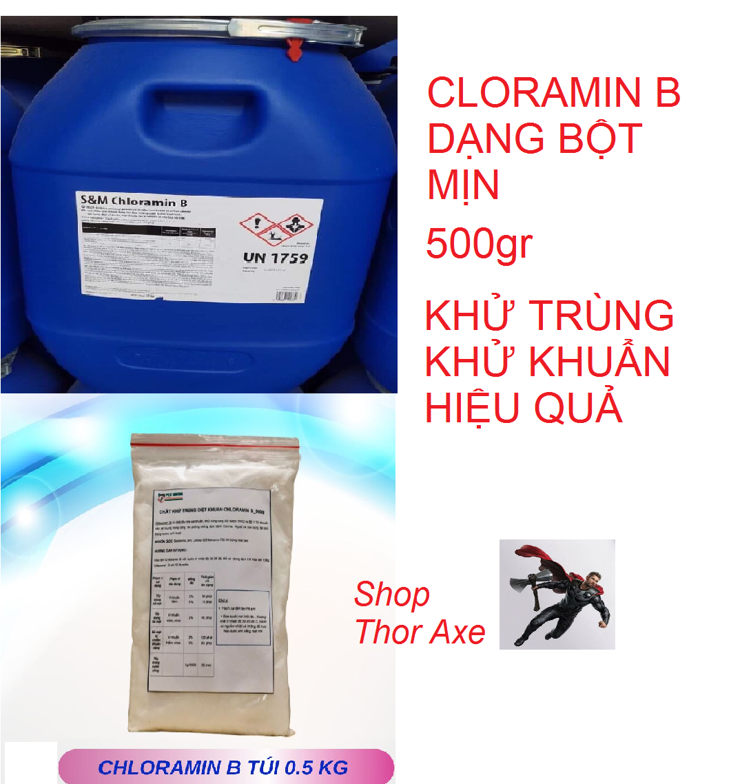 [Hoàn Tiền 10%] Cloramin B túi 500gr phun khử trùng khử khuẩn phun phòng dịch khử khuẩn làm sạch khuẩn môi trường diệt rêu mốc phòng và diệt virus Corona