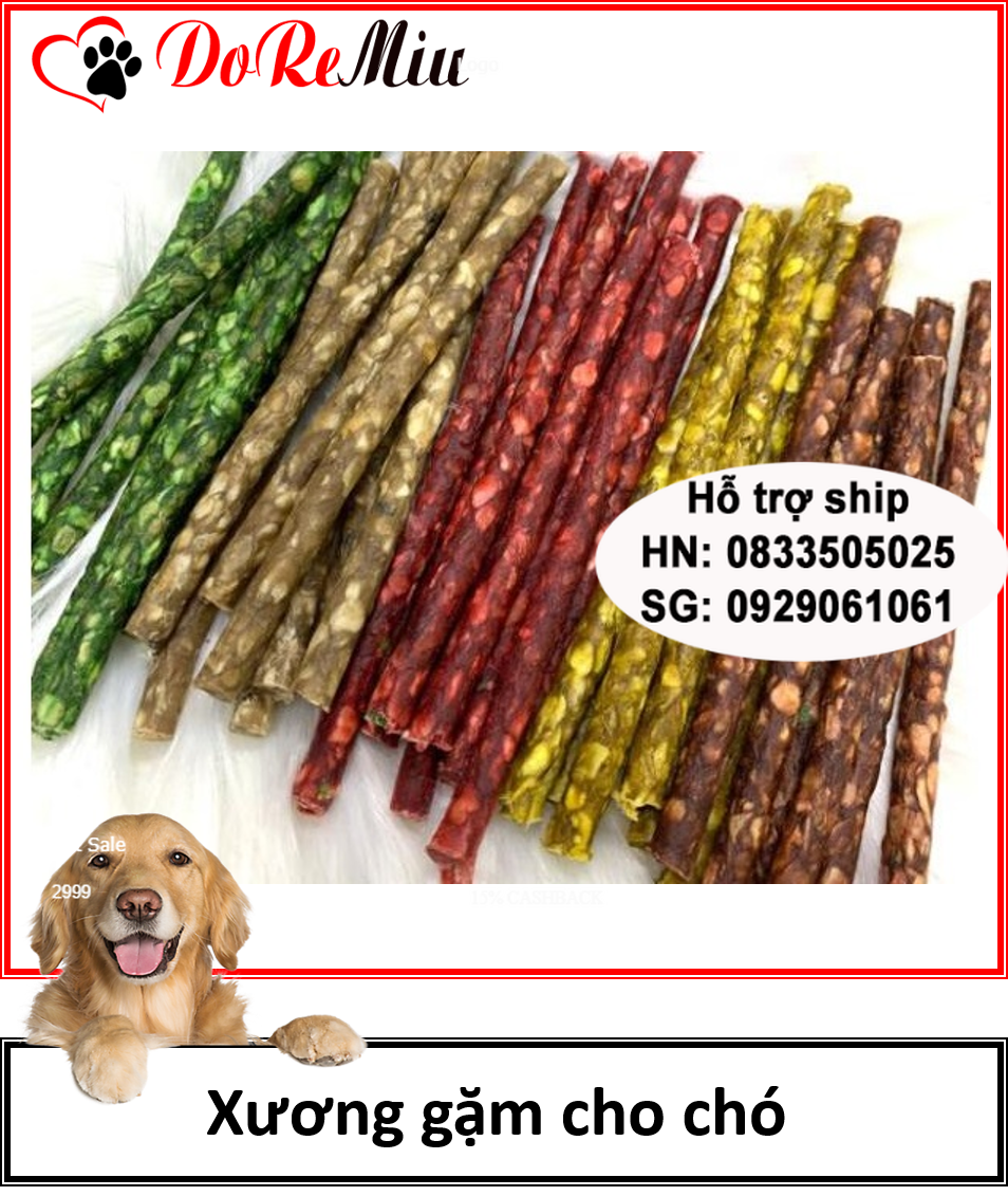 Doremiu - thanh xương que tròn 12cm xương gặm nhiều màu cho chó thơm miệng chắc xương