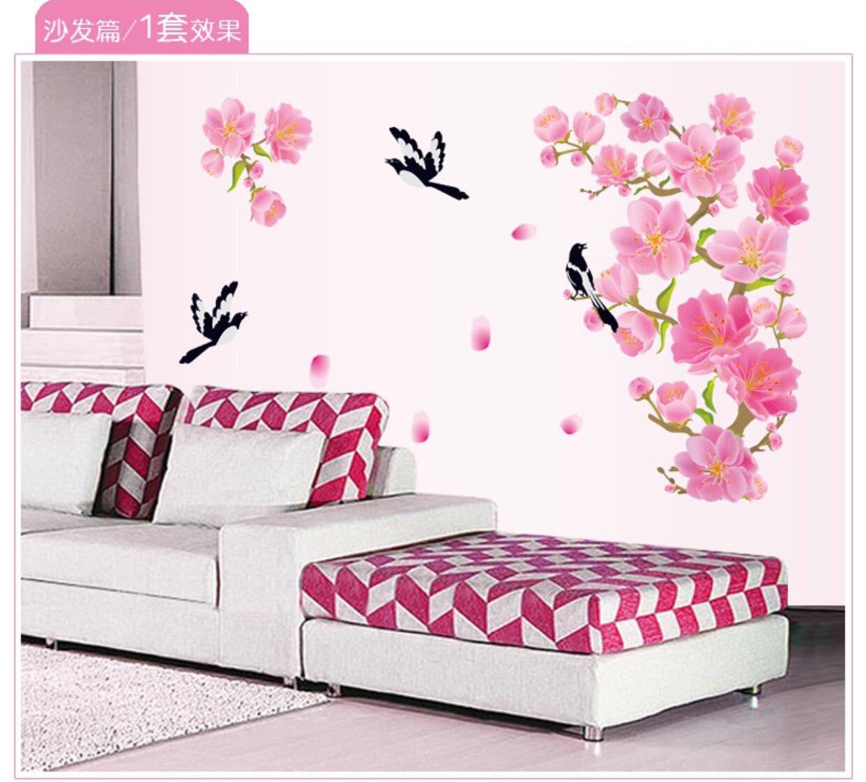 decal dán tường mẫu hoa đào tranh trí