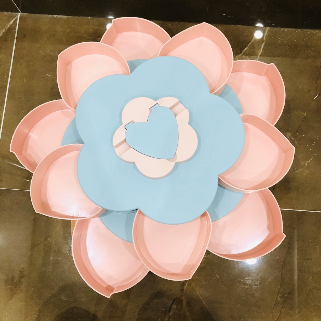 Hộp đựng mứt, Khay Đựng Mứt Tết Bánh Kẹo Hoa Quả 2 Tầng 10 Cánh Xoay 360 Độ Có Kèm Khe Giá Đỡ Điện Thoại Mẫu Mới 2021