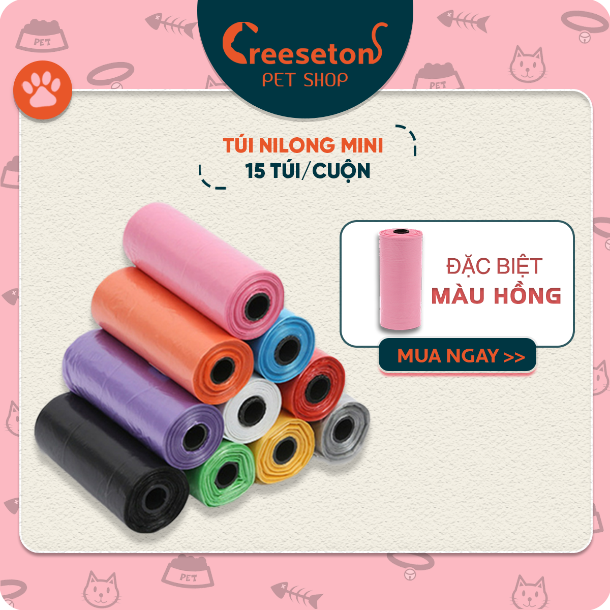 Túi đựng rác cuộn mini dọn phân cho thú cưng chó mèo, cuộn 15 túi