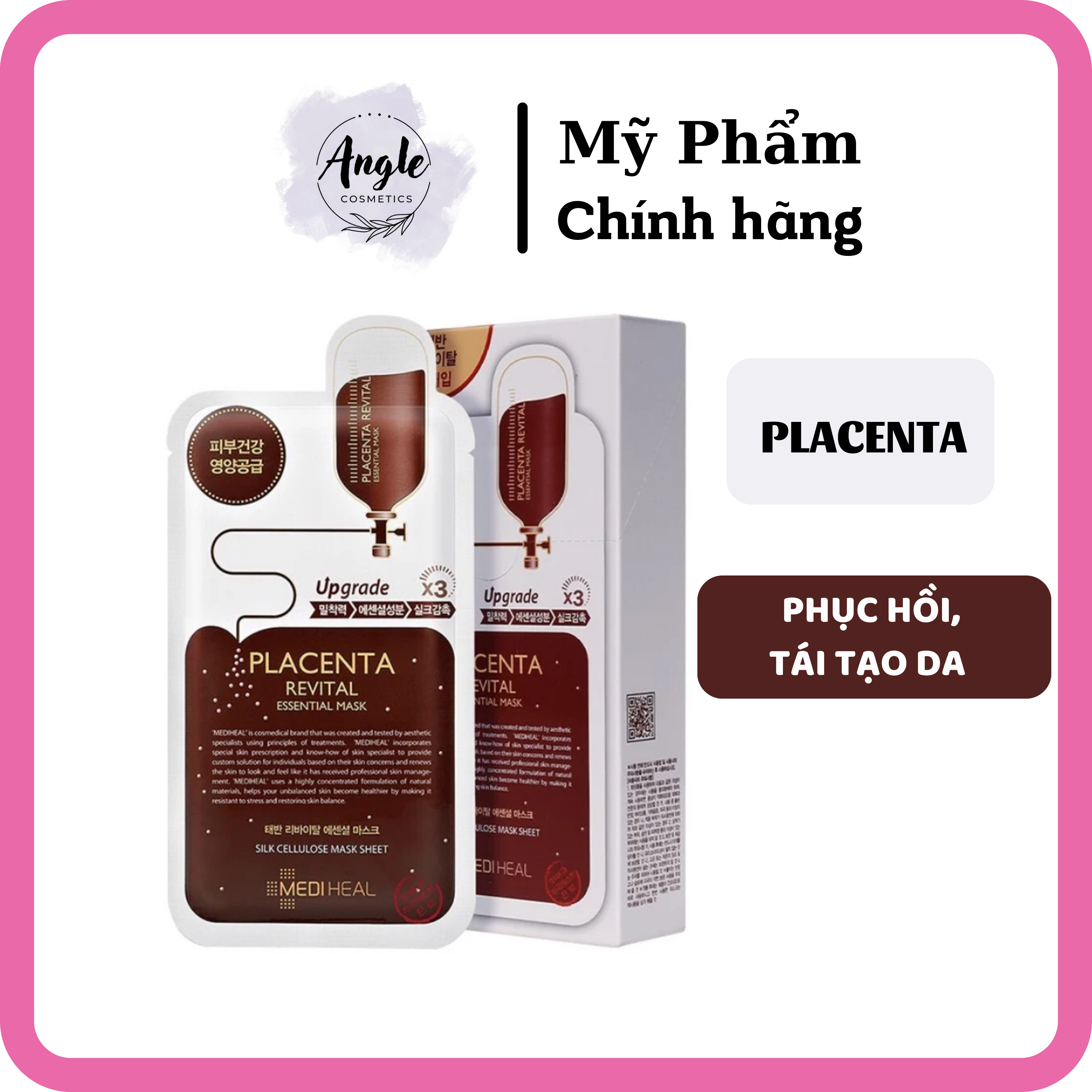 Hộp 10 Mặt Nạ Truyền Sức Sống, Tăng Độ Đàn Hồi Cho Da Mediheal Placenta Revital Essential Mask Ex 24ml- Angle Cosmetics