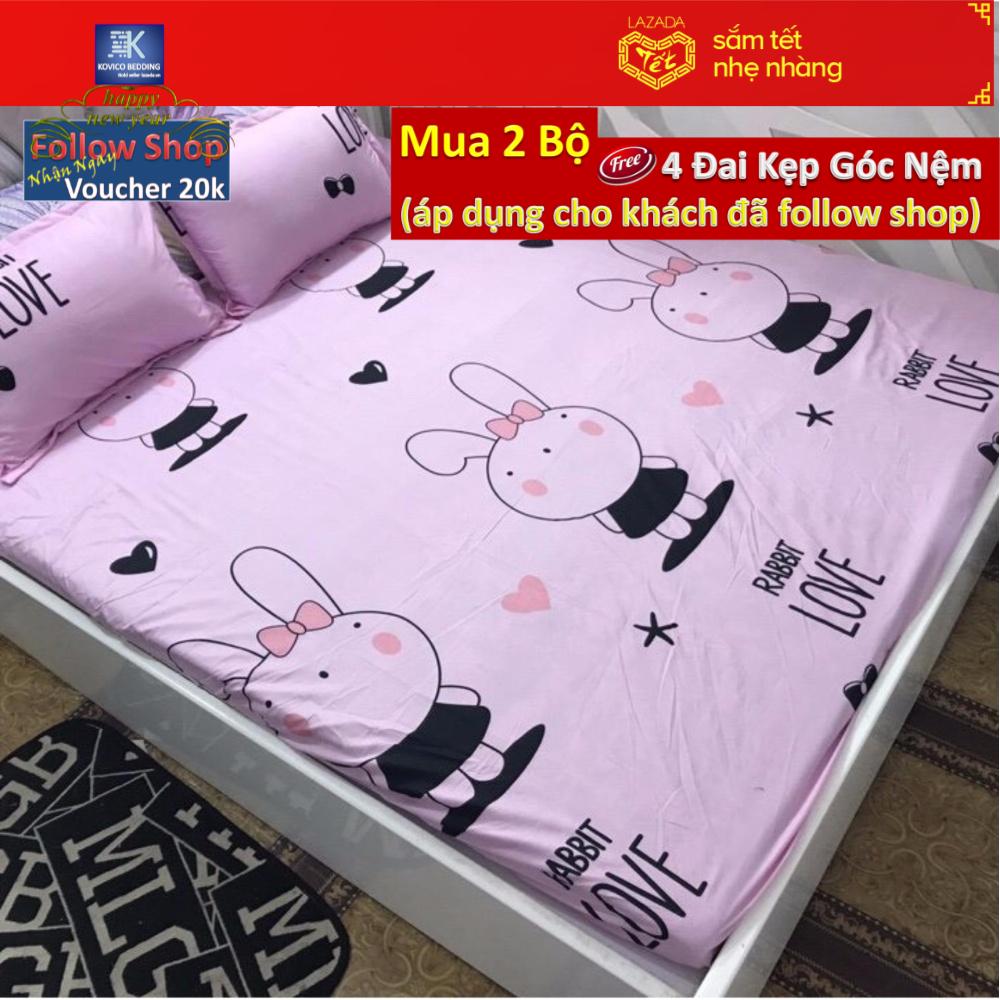 Bộ ga gối poly kovico thỏ hồng - rabbit love 1m6x2m