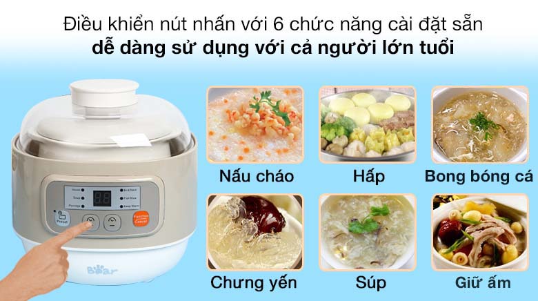Nồi nấu cháo chậm Bear 0,8l | Tặng lồng hấp cách thuỷ| Bản Quốc Tế| Giao màu ngẫu nhiên