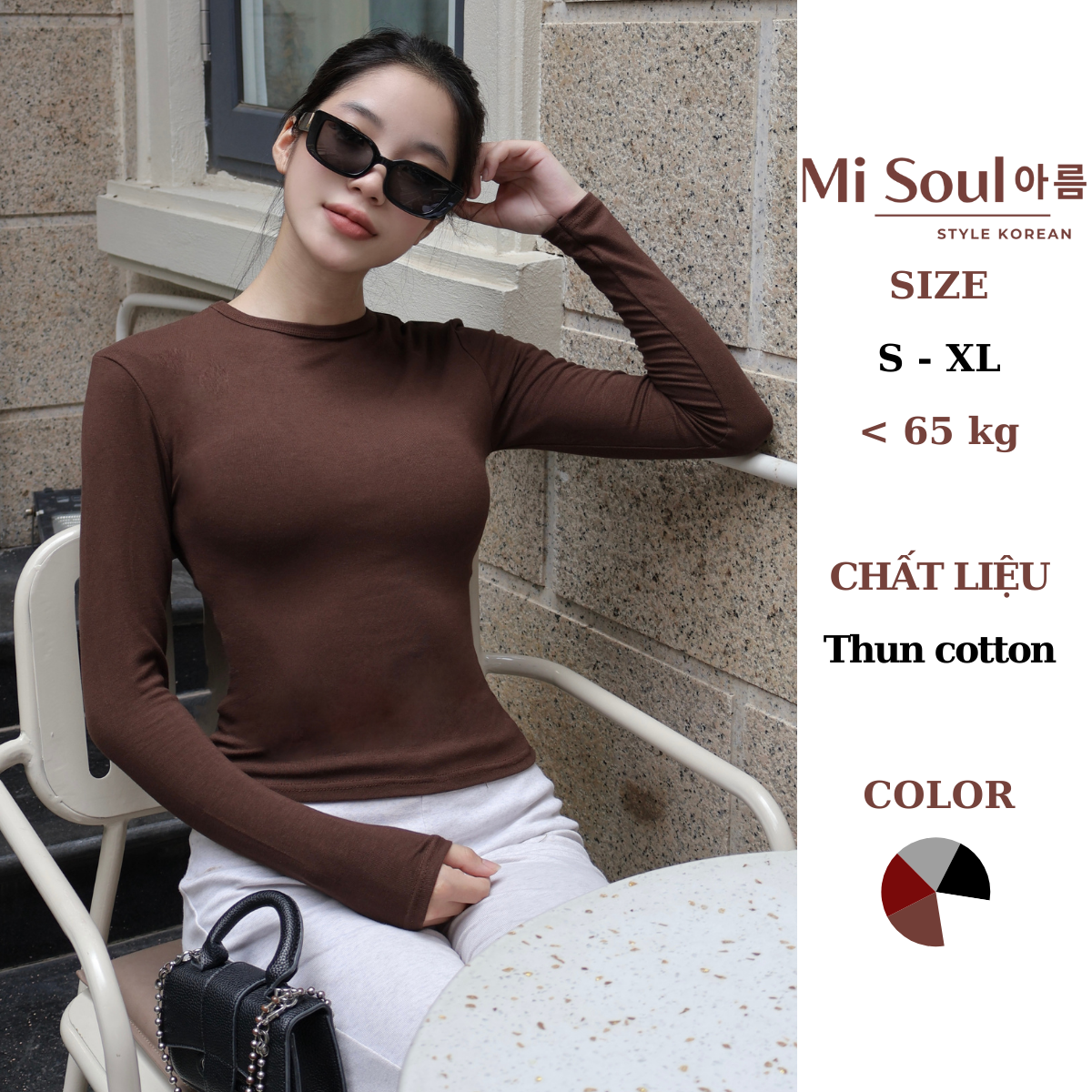 Áo Thun Tay Dài Cổ Tròn Basic BigSize MiSoul Áo Cotton Dài Tay Dáng Ôm Thu Đông 487
