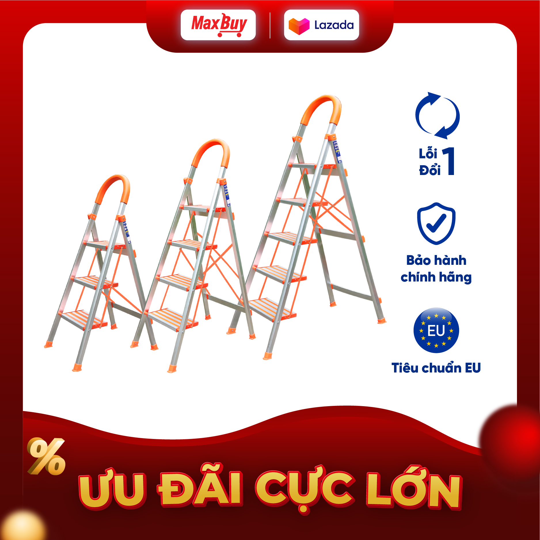 Thang nhôm ghế gia đình 3 - 6 bậc Nikawa thang thắp hương Chắc chắn Gấp gọn Tiết kiệm diện tích cất trữ Chân chống trượt Bảo hành 18 tháng bảo hành 18 tháng NKA