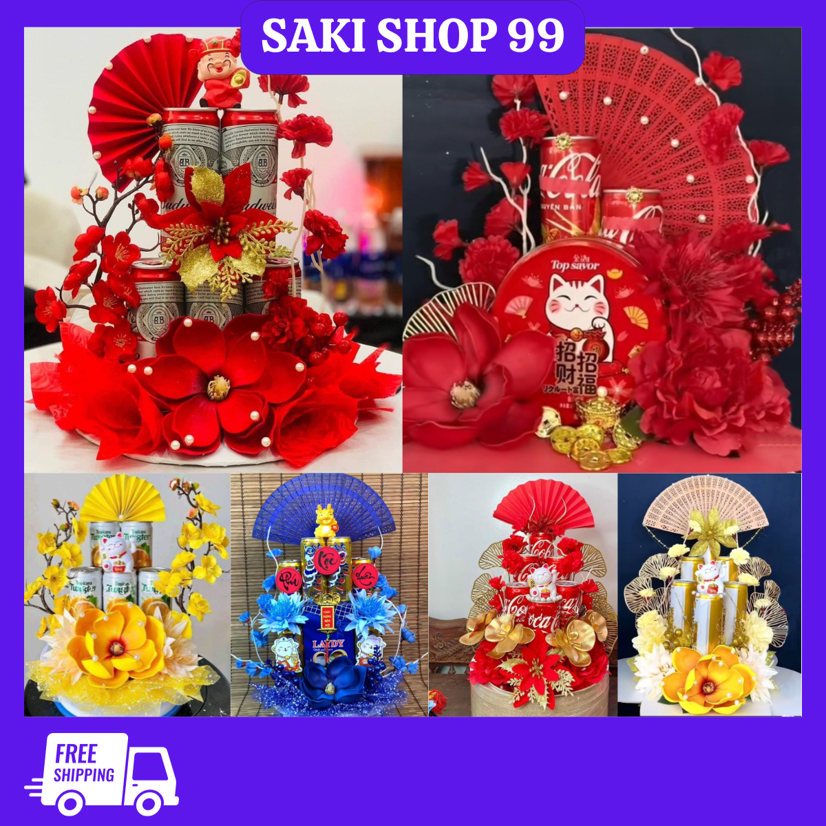 Set hoa phụ kiện làm tháp bánh, tháp nước ngọt, tháp bia, trang trí oản tài lộc, giỏ quà tết