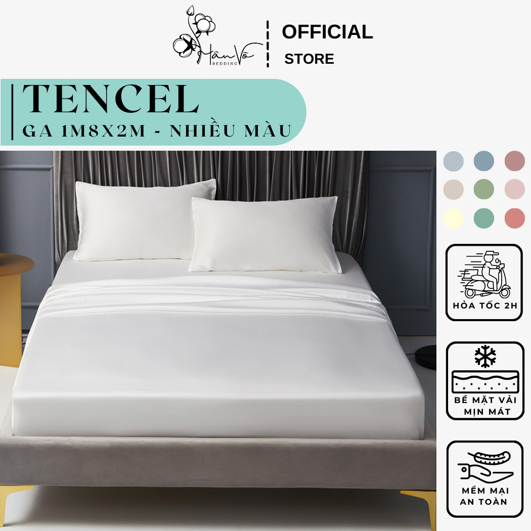 Bộ ga gối lụa tencel 60s trơn màu hân võ cao cấp, chất liệu mát mịn, set drap gối