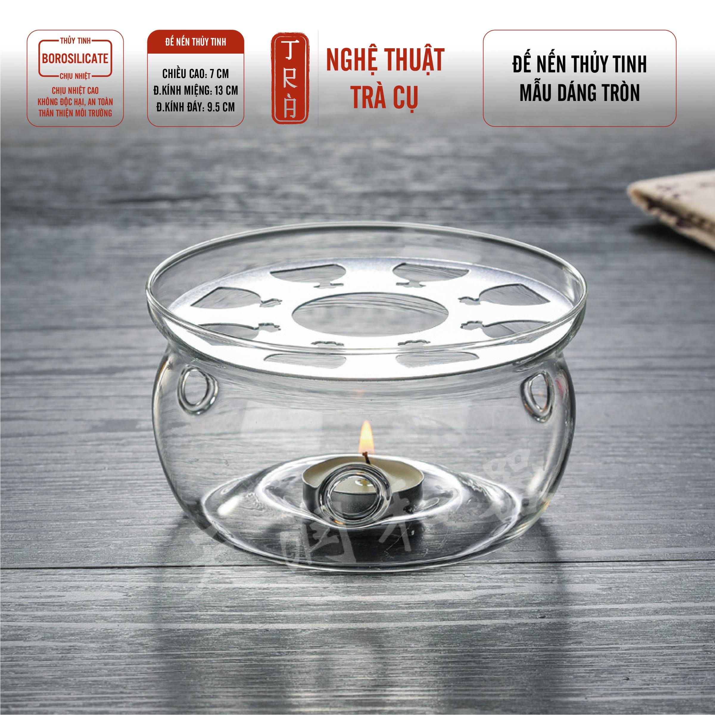 Đế nến thủy tinh tròn trong suốt chịu nhiệt cực kỳ tốt