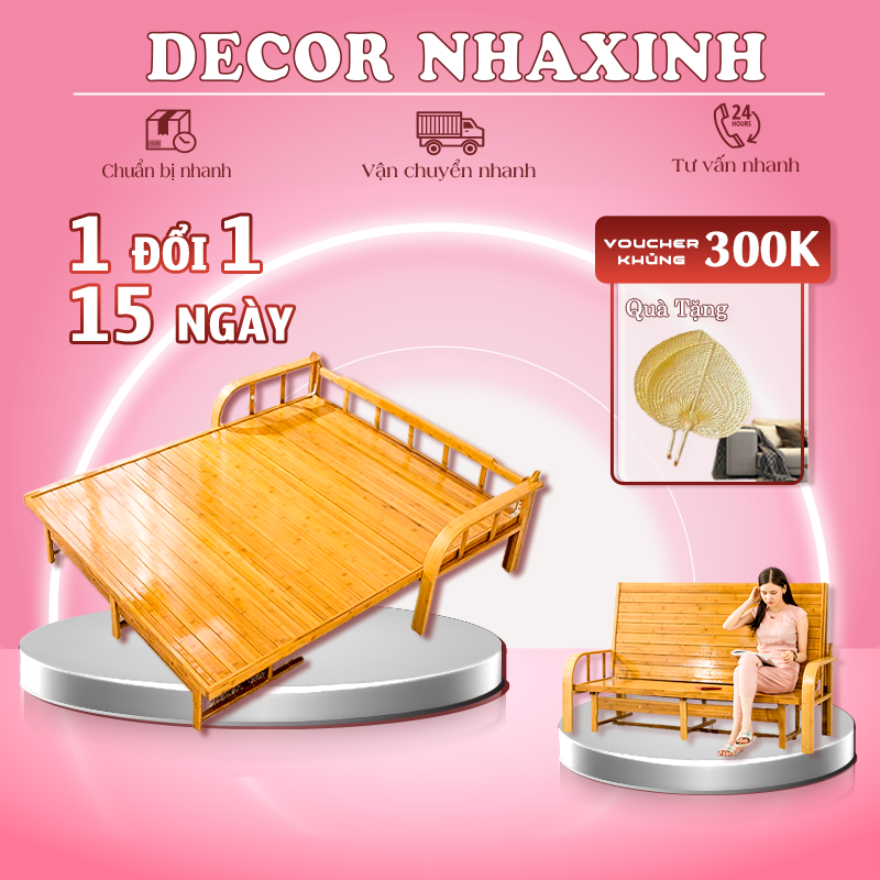 [Hàng Bán Chạy] Ghế Sofa Giường Tre Đa Năng, Giường Tre Gấp Gọn Tiện Lợi, Giường Gấp Gọn Thông Minh, Ghế Tre Kéo Ra Thành Giường Tiện Lợi 2 Trong 1 Chất Liệu Tre Tư Nhiên An Toàn Trẻ Nhỏ