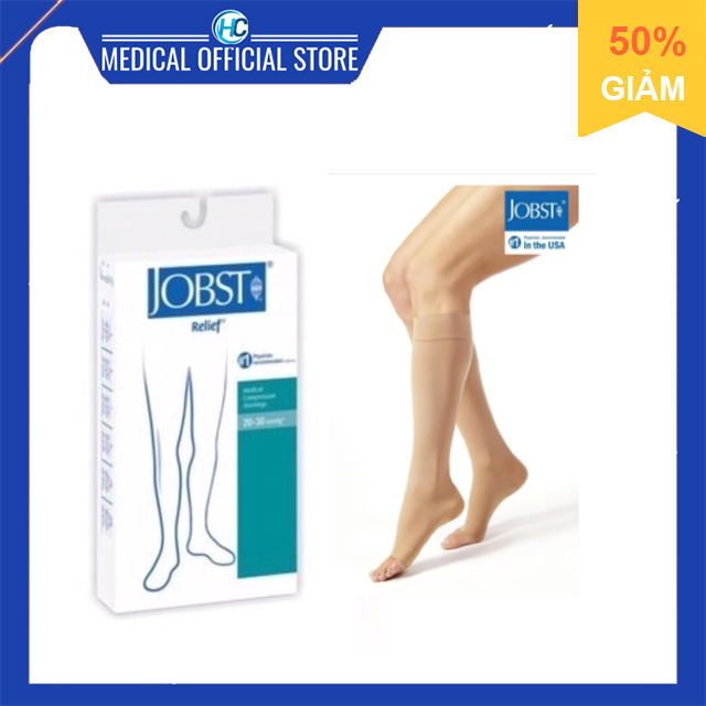 Vớ y khoa (vớ gối) JOBST Relief, vớ chống suy giãn tĩnh mạch - Cơ bản màu da, hở ngón, 20 - 30 mmHg (vớ y khoa USA)