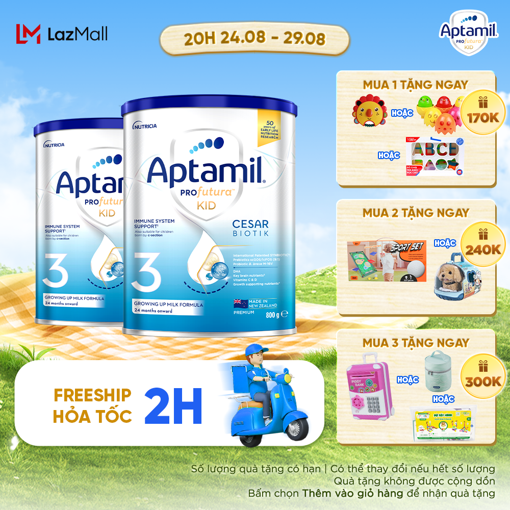 Combo 2 Sữa bột Aptamil Profutura Kid Cesarbiotik New Zealand hộp thiếc số 3 (800g) cho bé từ 24 tháng tuổi