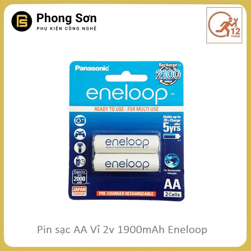 Pin AA Panasonic Eneloop 1900 mAh , Vỉ 2 viên cho máy ảnh chuyên nghiệp ,đen Flash