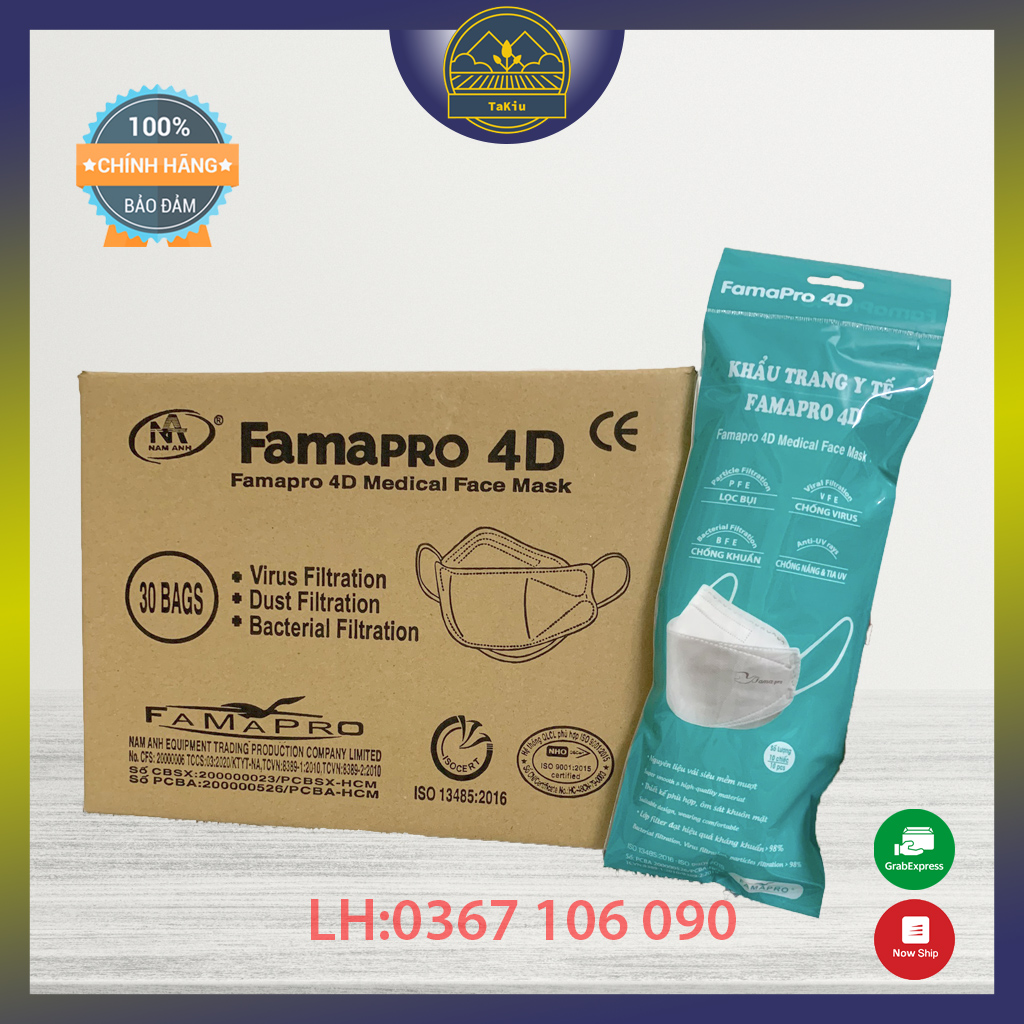 Khẩu trang kf94 4d famapro 4 lớp kháng khuẩn túi 10 cái