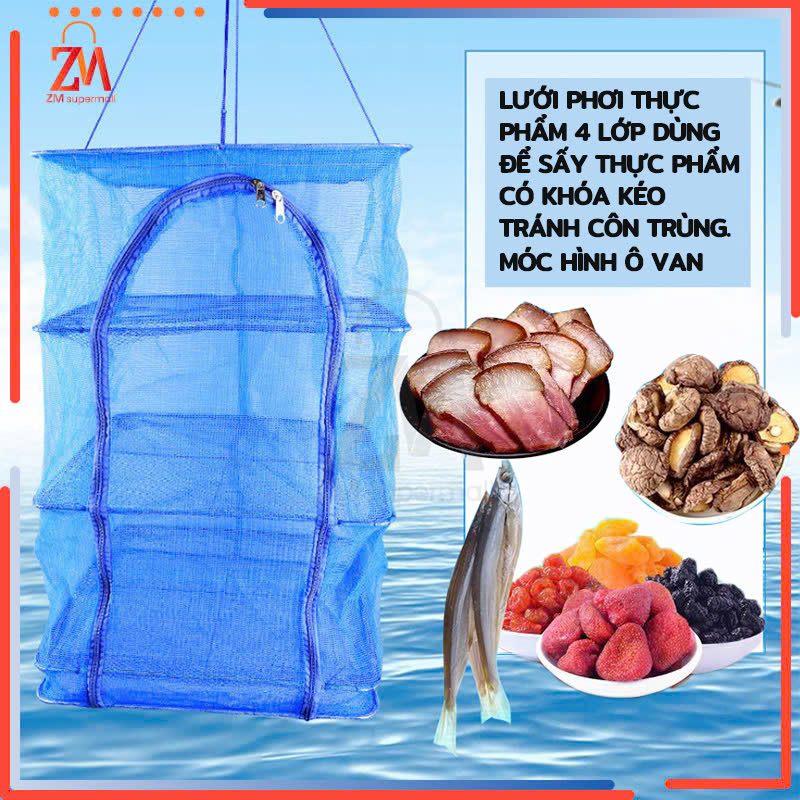 LỒNG LƯỚI 4 TẦNG PHƠI KHÔ THỰC PHẨM PHƠI CÁ KHÔ CHỐNG CÔN TRÙNG BỤI BẨN CHÓ MÈO TIỆN LỢI - LỒNG LƯỚI PHƠI CÁ KHÔ CÓ THỂ GẤP GỌN TIỆN LỢI - LỒNG LƯỚI TREO 4 TẦNG PHƠI ĐỒ KHÔ 35x65CM
