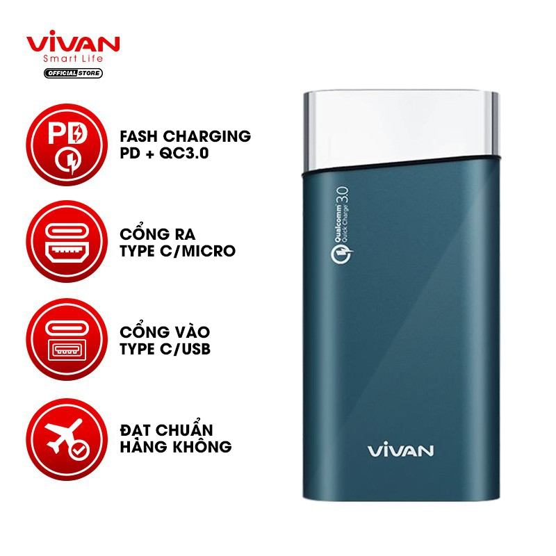 Pin sạc dự phòng 10000mah vivan vpb-g10 cổng sạc nhanh power delivery 18w 3a hỗ trợ sạc nhanh chuẩn pd/qc 3.0 + kèm dây sạc nhanh 3a - hàng chất lượng-uy tín-1 đổi 1 trong vòng 7 ngày
