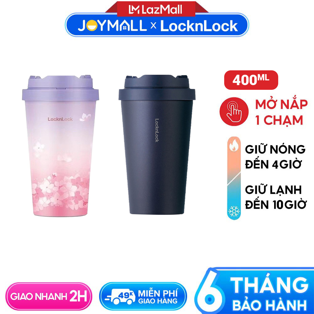 Ly giữ nhiệt LocknLock 400ml LHC3271 Energetic - Hàng chính hãng, mở nắp một chạm, thép không gỉ 316L- ĐỘC QUYỀN JOYMALL