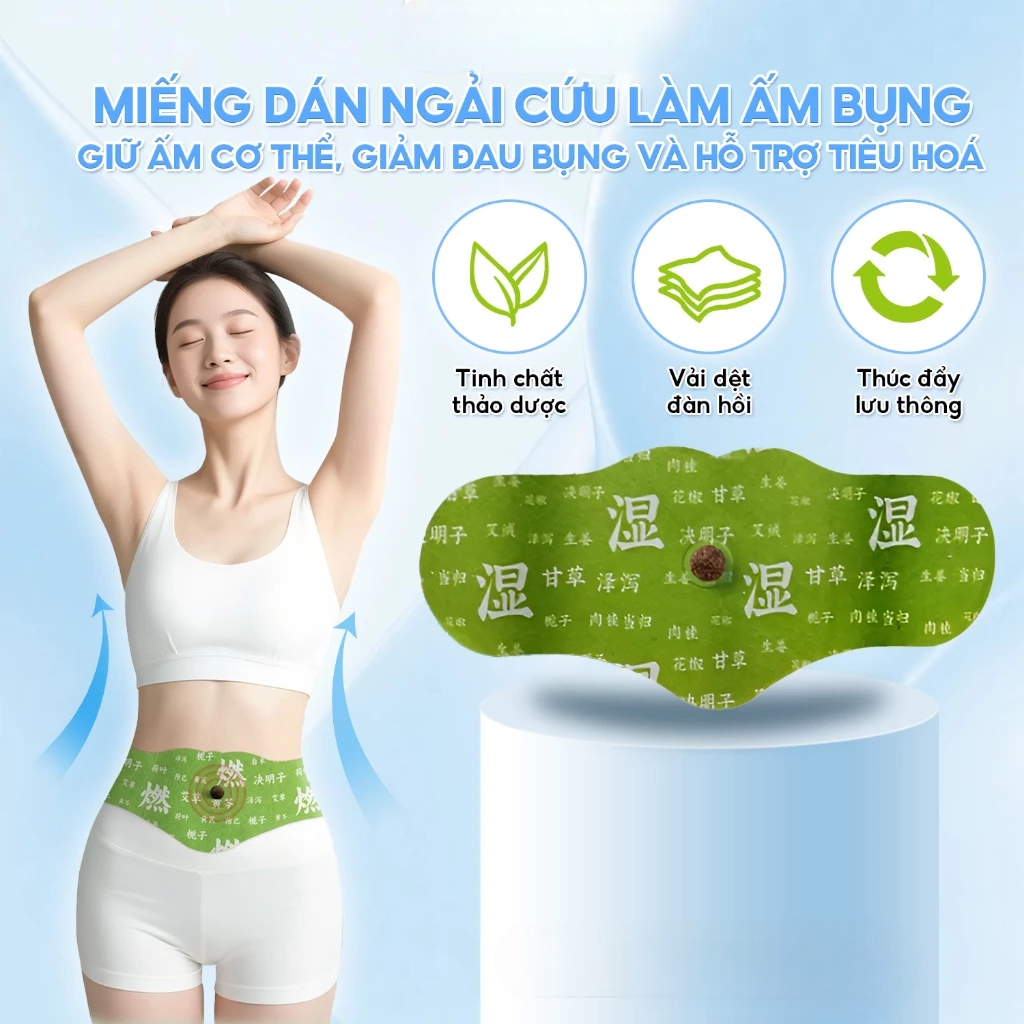 Miếng Dán Ngải Cứu Dán Rốn Giữ Ấm Bụng SET 5 Miếng Kèm Viên Thảo Mộc Dùng Ngoài Da