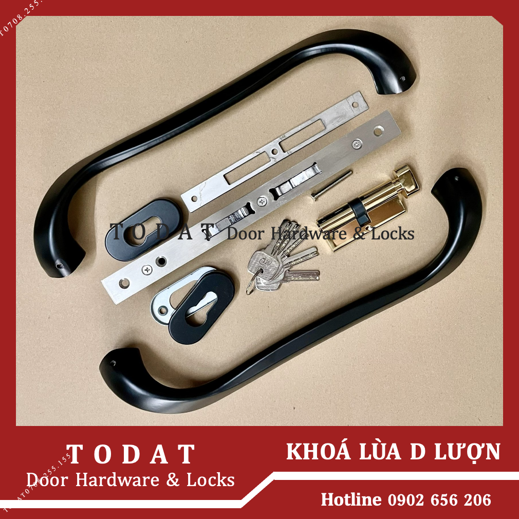 Bộ khoá cửa lùa nhôm tay cầm chữ d lượn