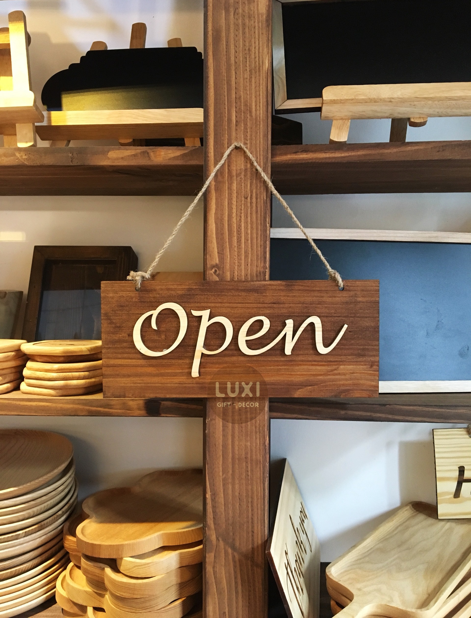 Bảng gỗ treo cửa 2 mặt Open - Close 02 - LUXI decor