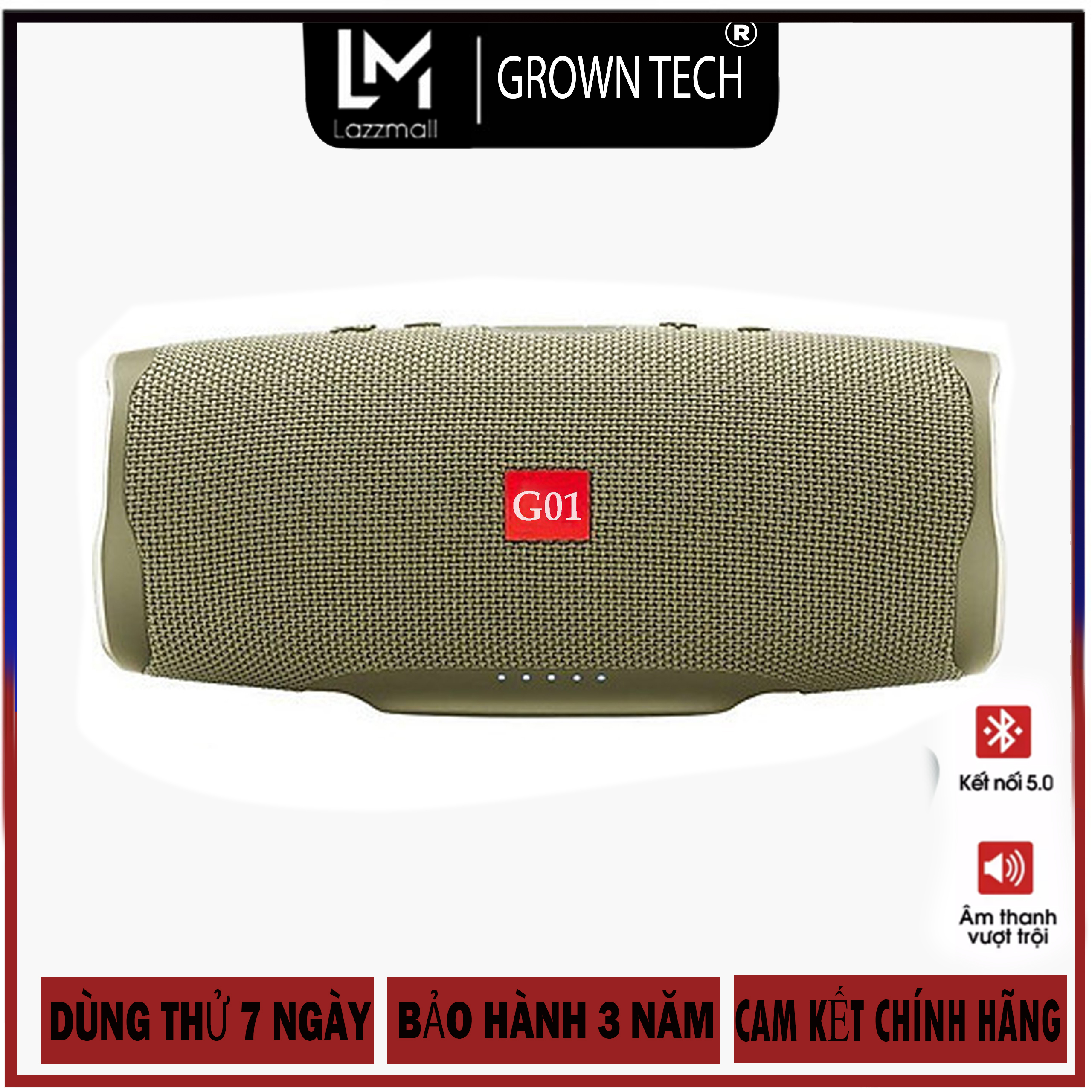 Loa bluetooth 4.2 GrownTech Charge 3 Plus chống thấm nước IPX7 cao cấp bảo hành 2 năm