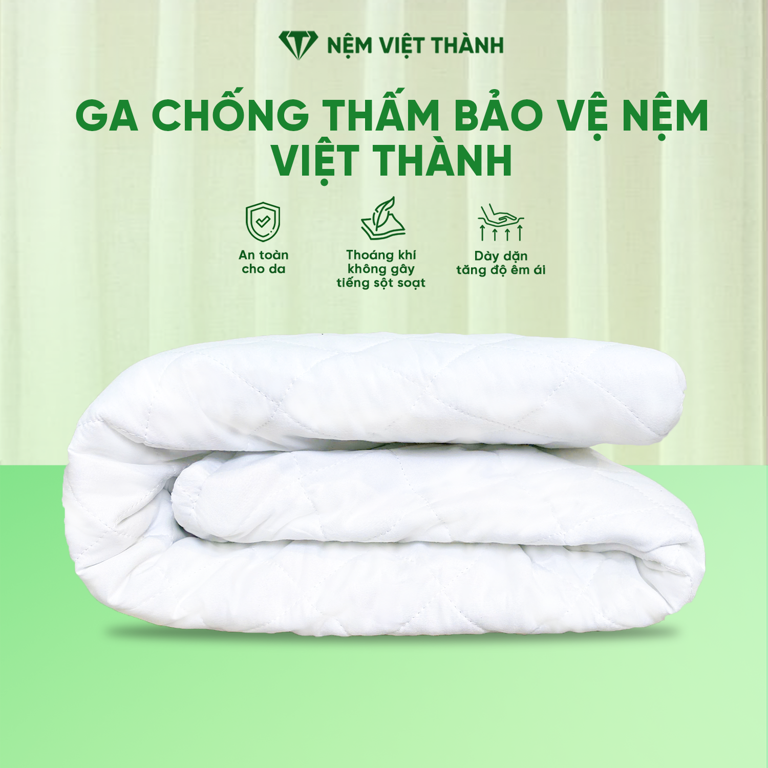 (Giao Hỏa Tốc HCM) Ga Chống Thấm Nước Việt Thành Bảo Vệ Nệm Cao Cấp, Tấm Lót Nệm Không Thấm Nước, Dễ Giặt, Thoáng Khí, Không Gây Tiếng Ồn.