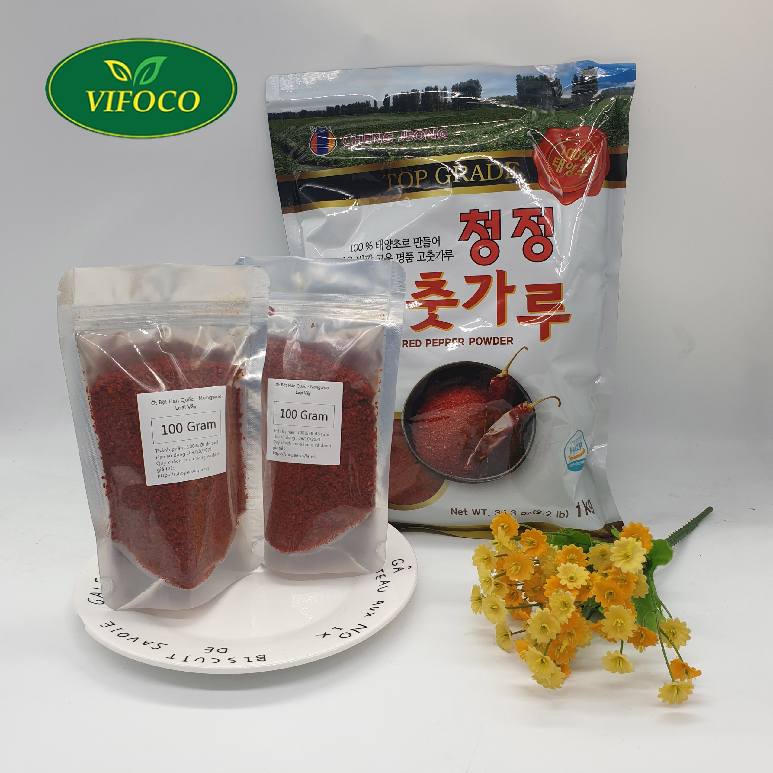 100G Ớt Bột Vảy Hàn Quốc  - NONG WOO ( Túi Zipper)
