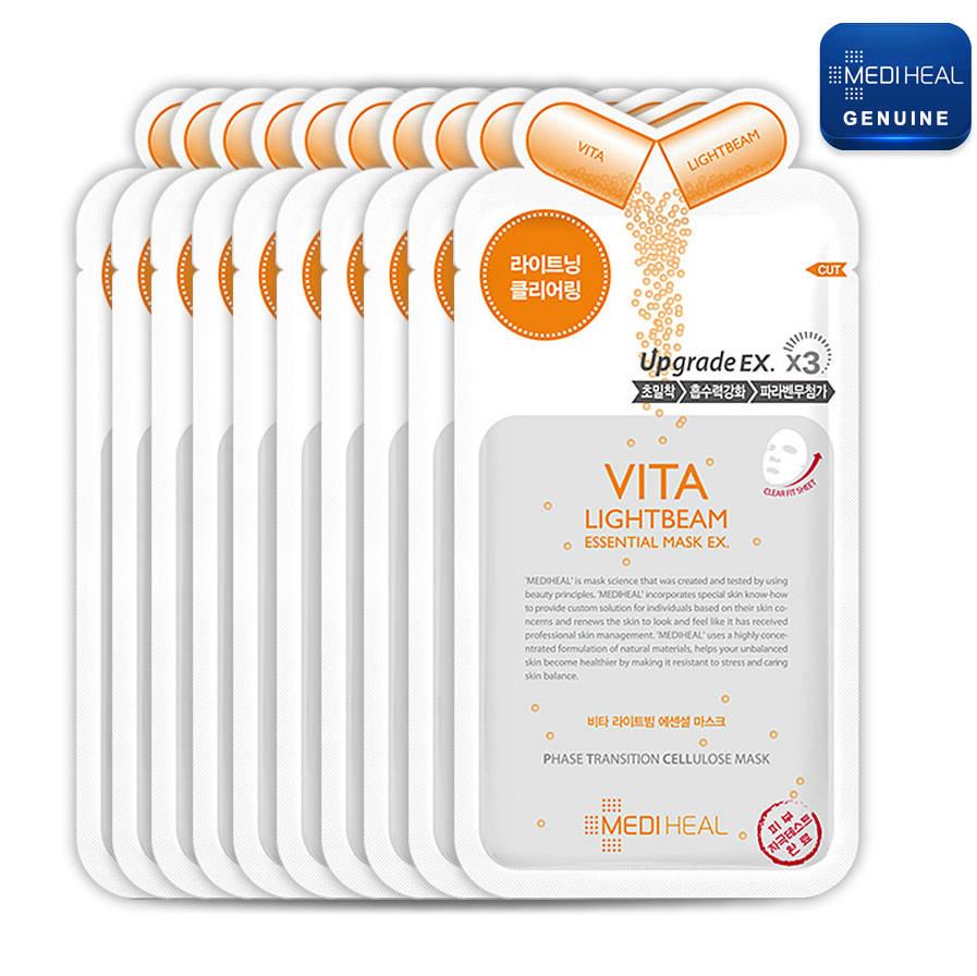 Hộp 10 chiếc mặt nạ dưỡng trắng MEDIHEAL Vita Lightbeam Essential Mask