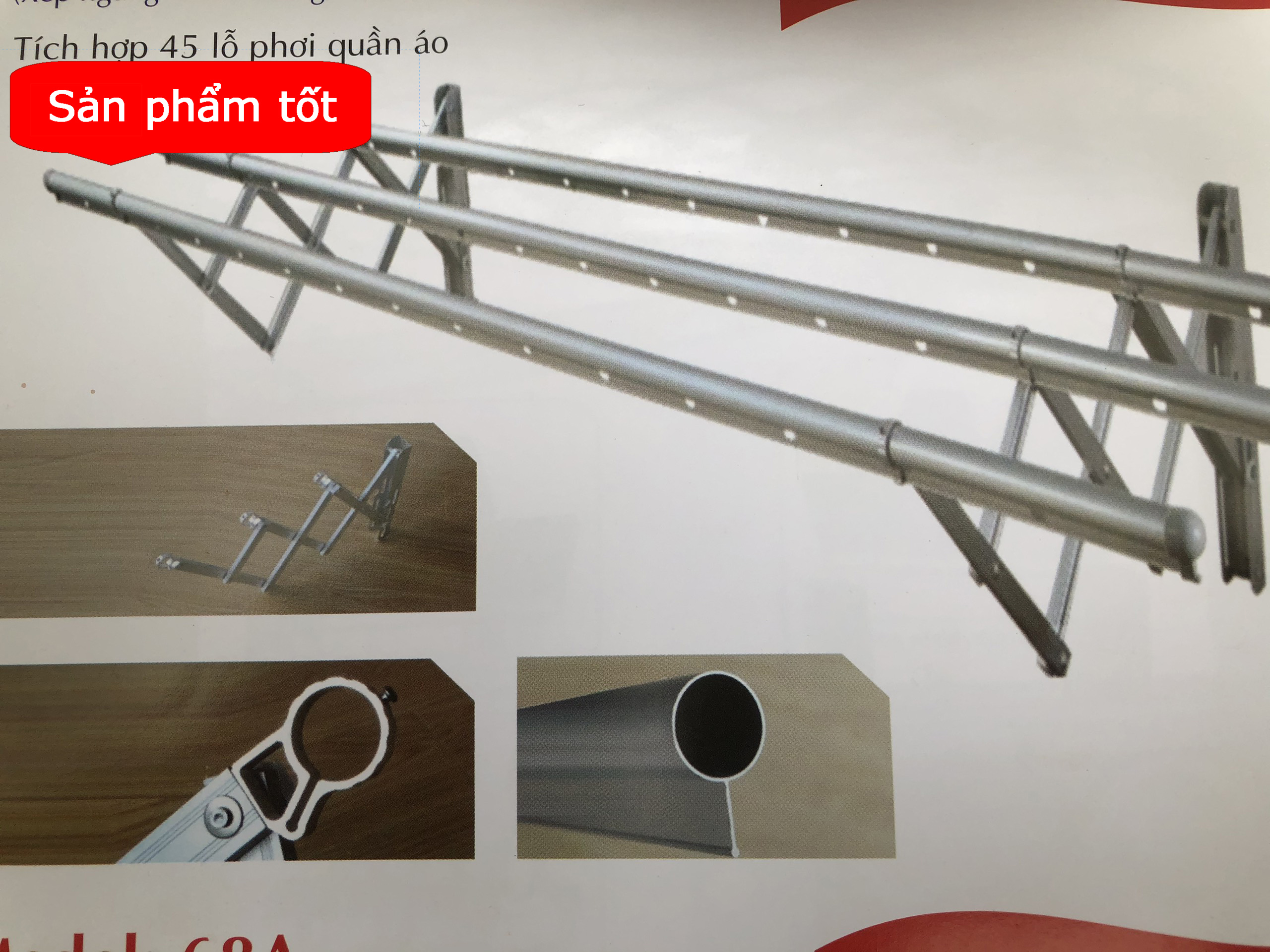 Giàn phơi đồ, 3 thanh 1m8 mét Loại xếp, gắn tường