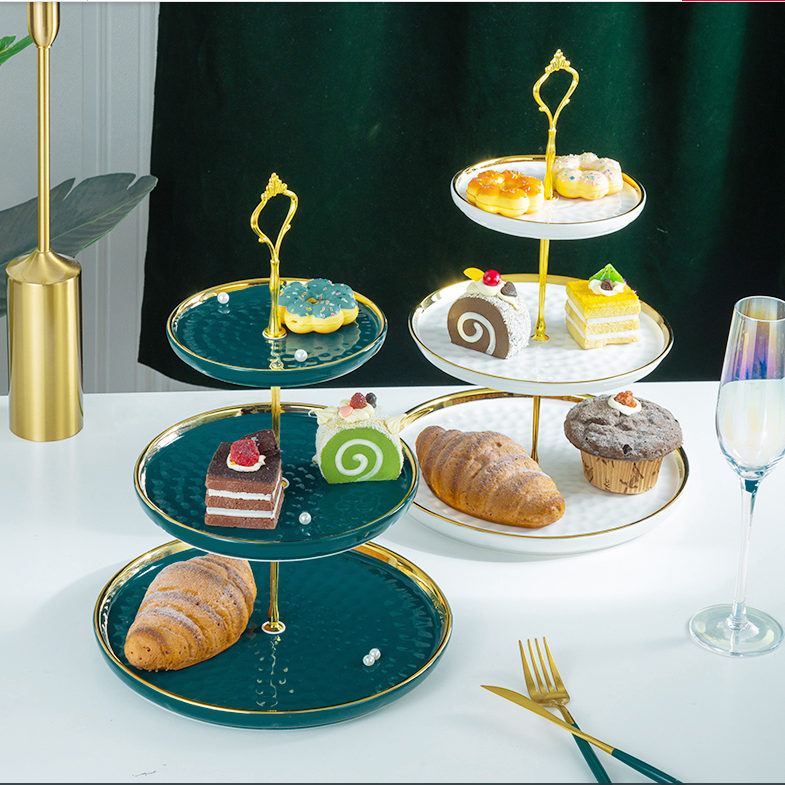 Set khay bánh 2 tầng/ 3 tầng 2 màu xanh cổ vịt và trắng