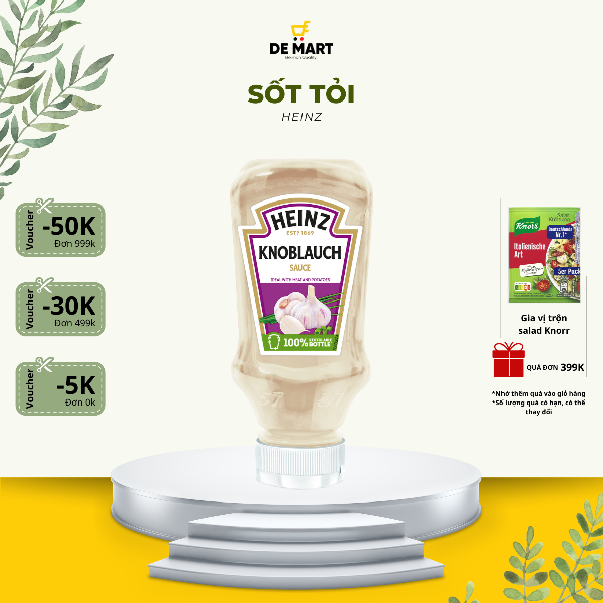 [Nội địa Đức] Sốt tỏi chấm khoai tây, salad, thơm ngon chuẩn vị, HEINZ chai úp ngược 220ml