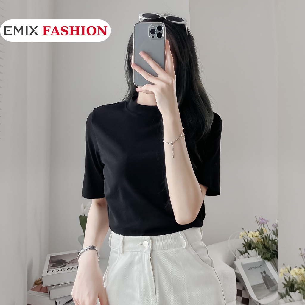 Áo thun nữ EMIX, cổ tròn, dáng ôm, tay lỡ, chất thun mềm, freesize dưới 55kg 7006