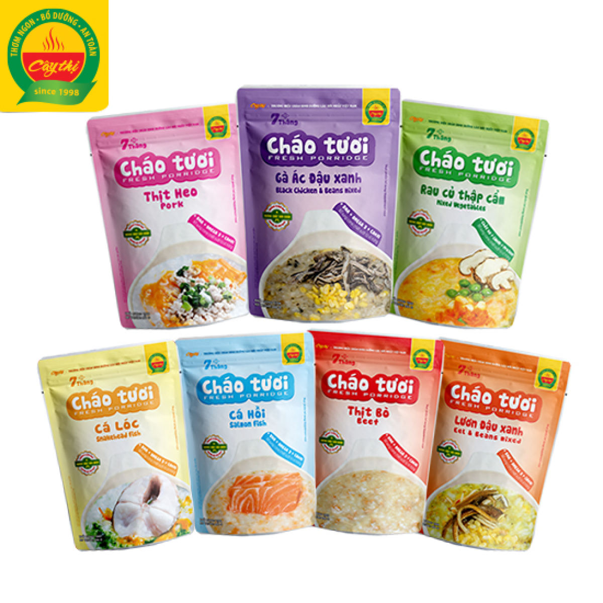 [HCM]Combo 6 Gói Cháo Tươi Cây Thị: Gà Ác Đậu Xanh Thịt Bò Thịt HeoCá Hồi Cá Lóc lươn Đậu Xanh