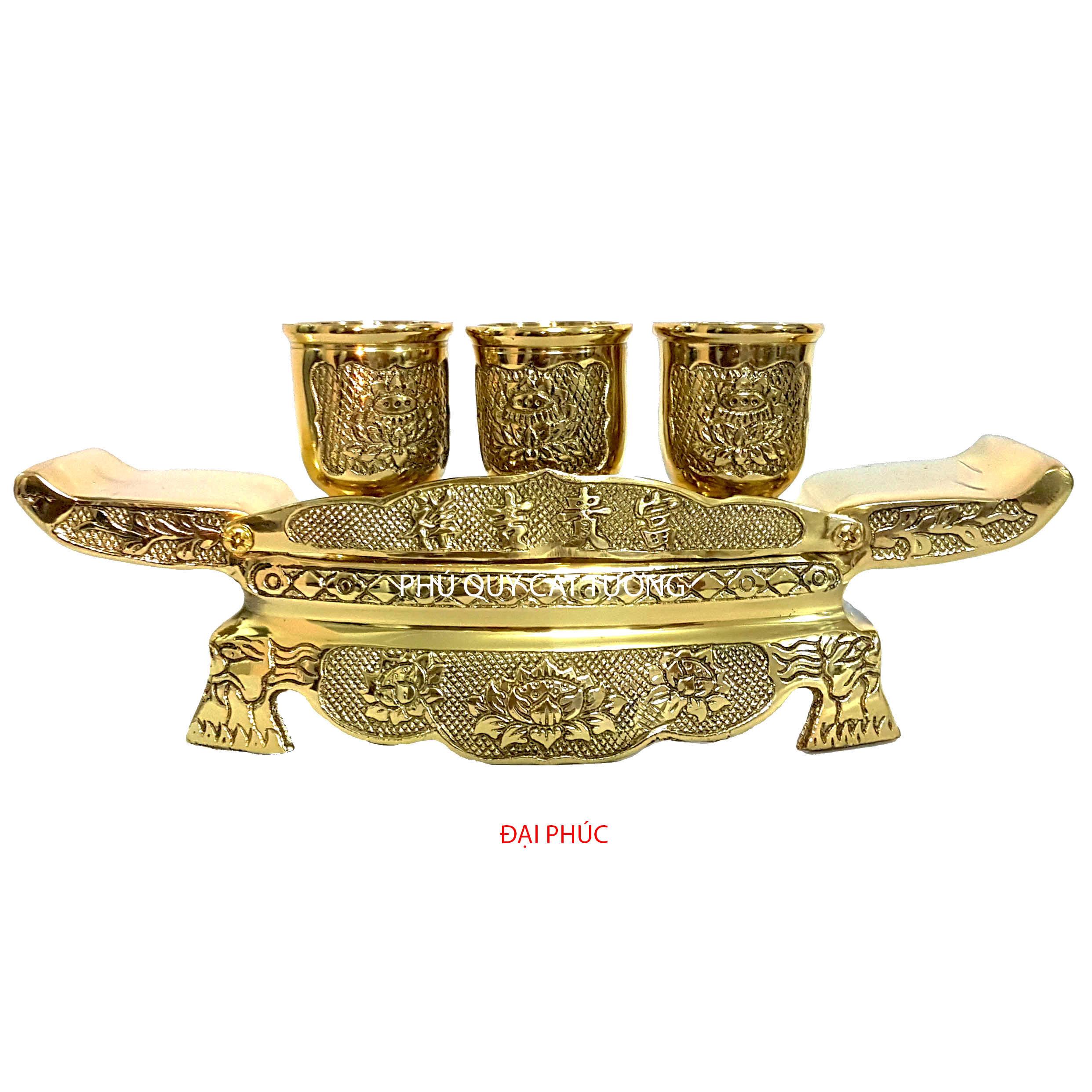 Khay ngai 3 chén - Án chiêu tài 3 chén bằng đồng