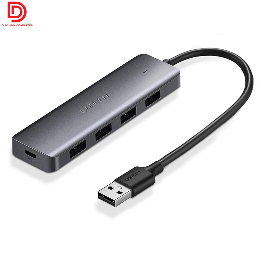 Bộ chia USB 3.0 ra 4 cổng Ugreen 50985 hỗ trợ nguồn phụ Micro USB