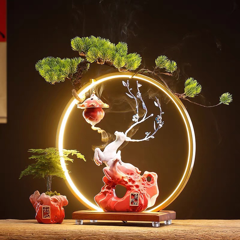 Thác nước hương trầm , thác nước phong thủy hươu xanh , đỏ tài lộc , hươu thần linh xanh , đỏ đem lại tài lộc may mắn và tài lộc