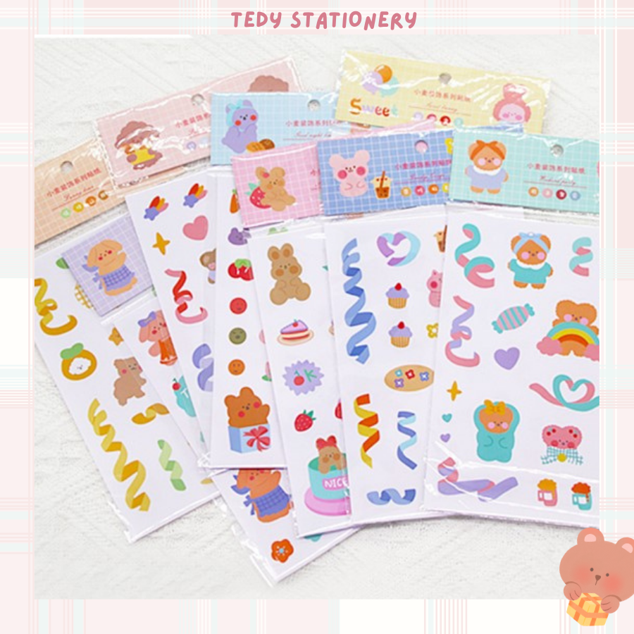 Sticker hình dán gẩu thỏ ribbon, nhãn dán ribbon dễ thương trang trí sổ
