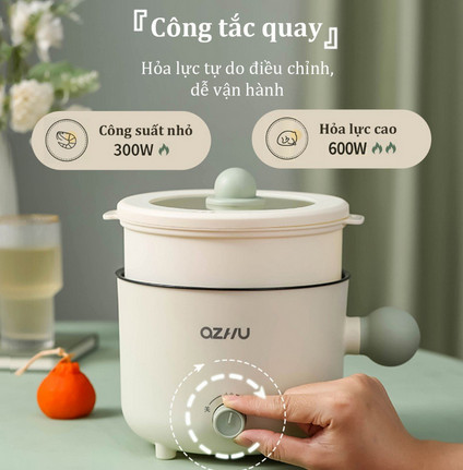 Nồi lẩu điện mini đa năng 2 nấc, Nồi Nấu Lẩu Mini Cầm Tay, Ca Mỳ Điện siêu xinh