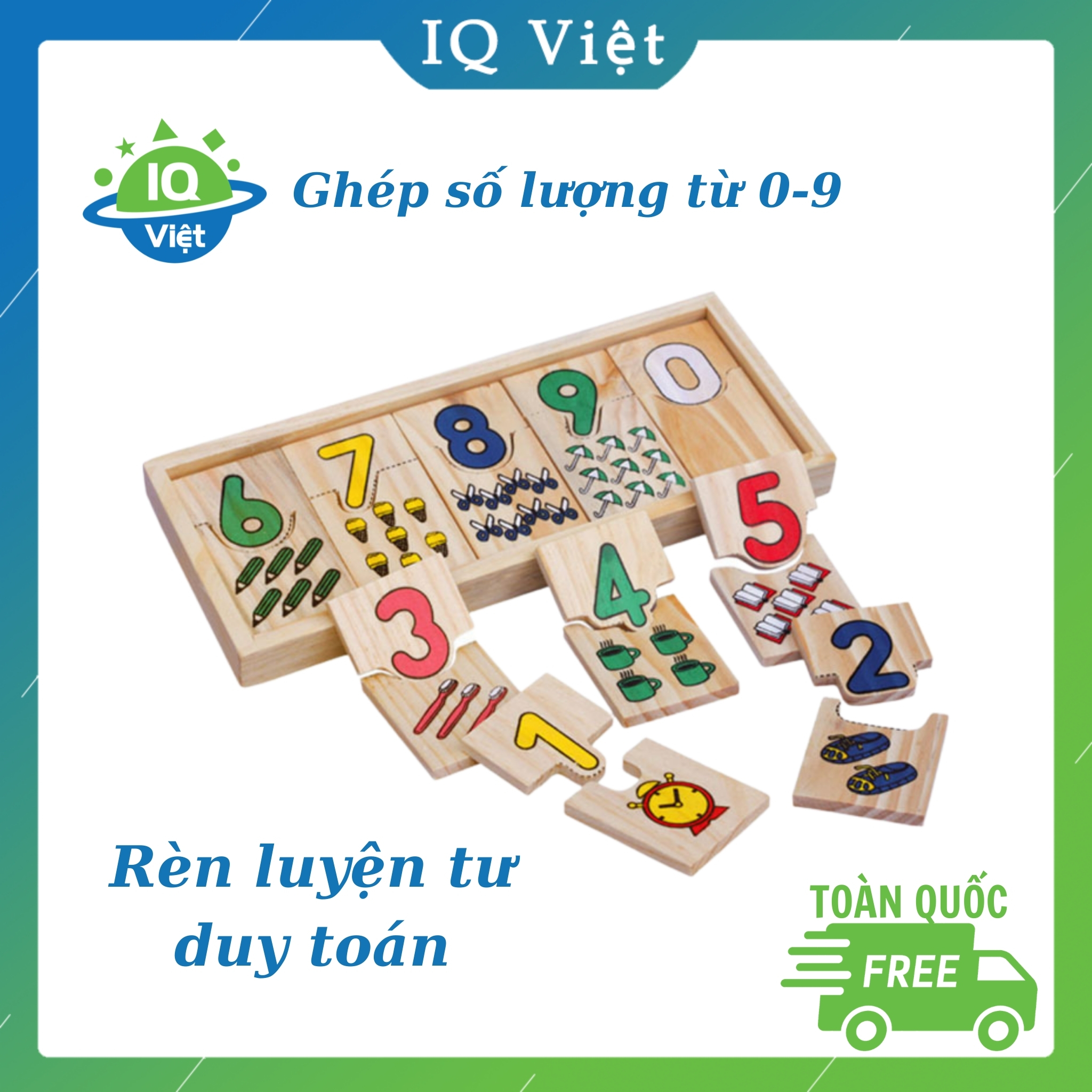 Đồ chơi gỗ cao cấp Khớp số và lượng từ 0 đến 9 IQ Việt giúp bé học chữ số