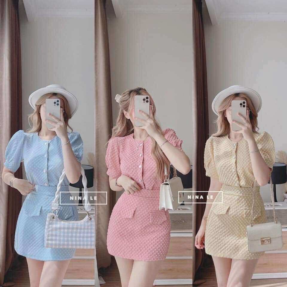 Set bộ đồ nữ tiểu thư đính nút sang chảnh, cute dành cho các nàng đi chơi, dạo phố