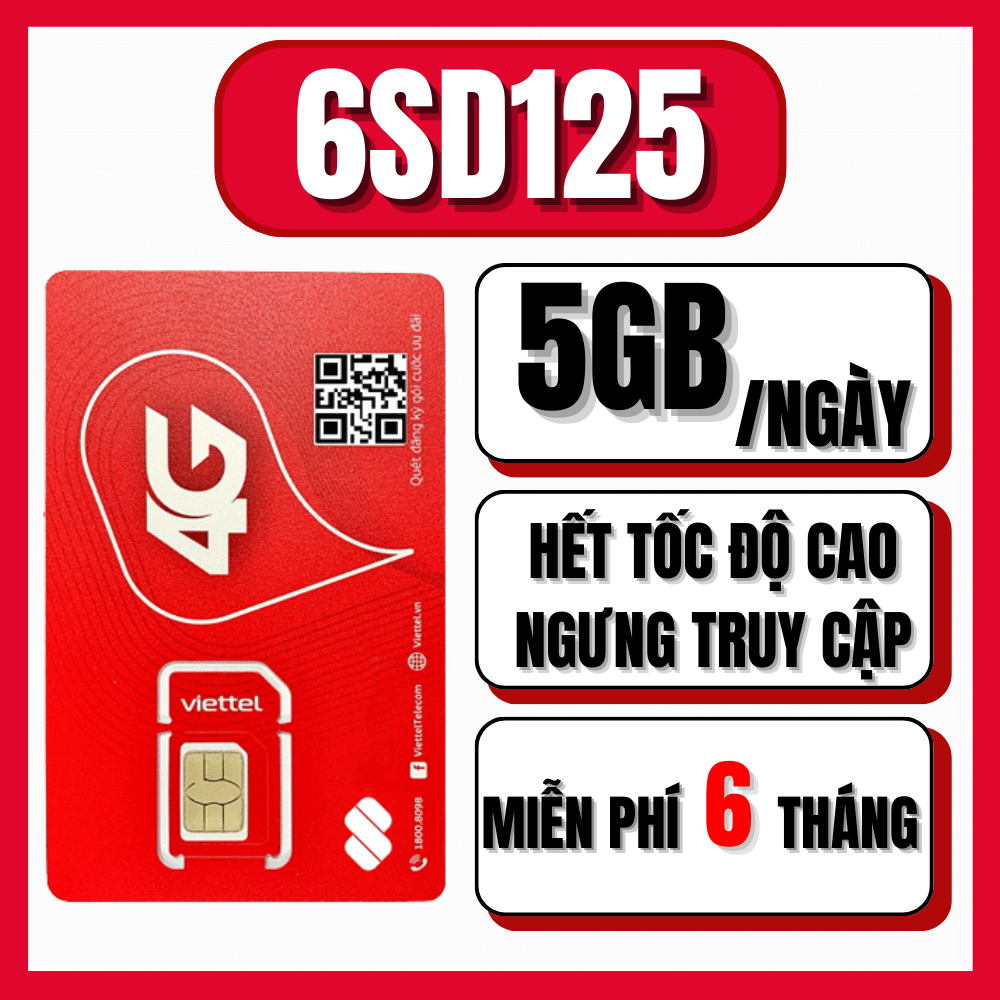 Sim 5G Viettel 1 Tỷ GB Truy Cập Không Giới Hạn Data Trọn Gói 12 Tháng Vào Mạng - Sim 6SD125 12SD125