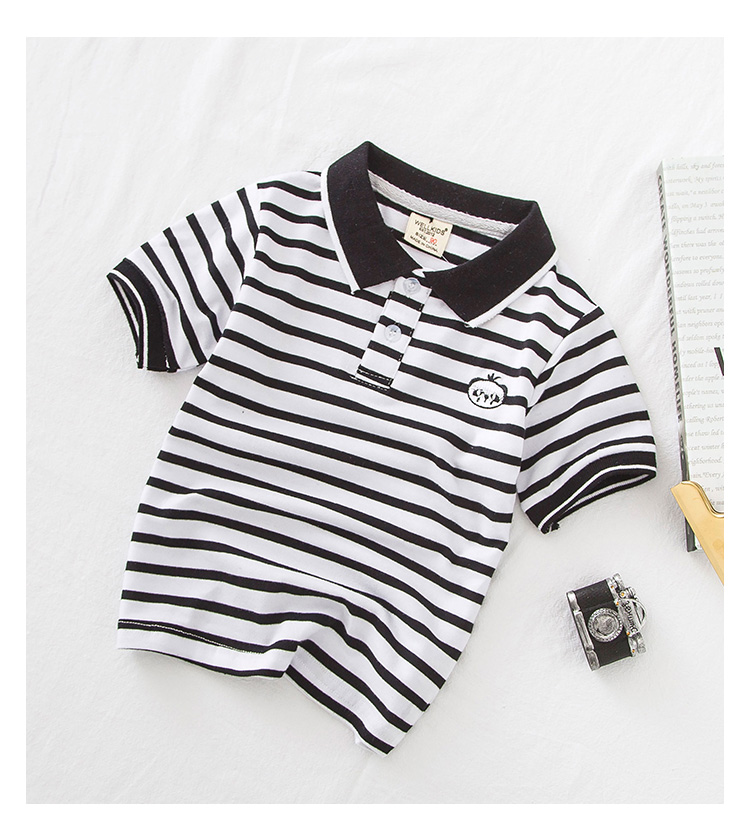 Áo phông bé trai cộc tay kẻ polo chất liệu cotton