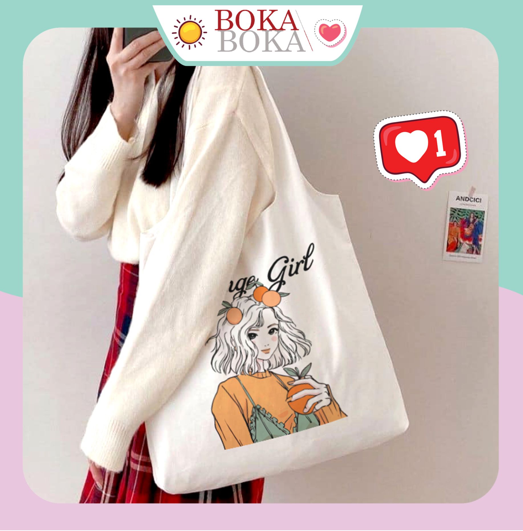 Túi tote vải canvas in hình Orange Girl