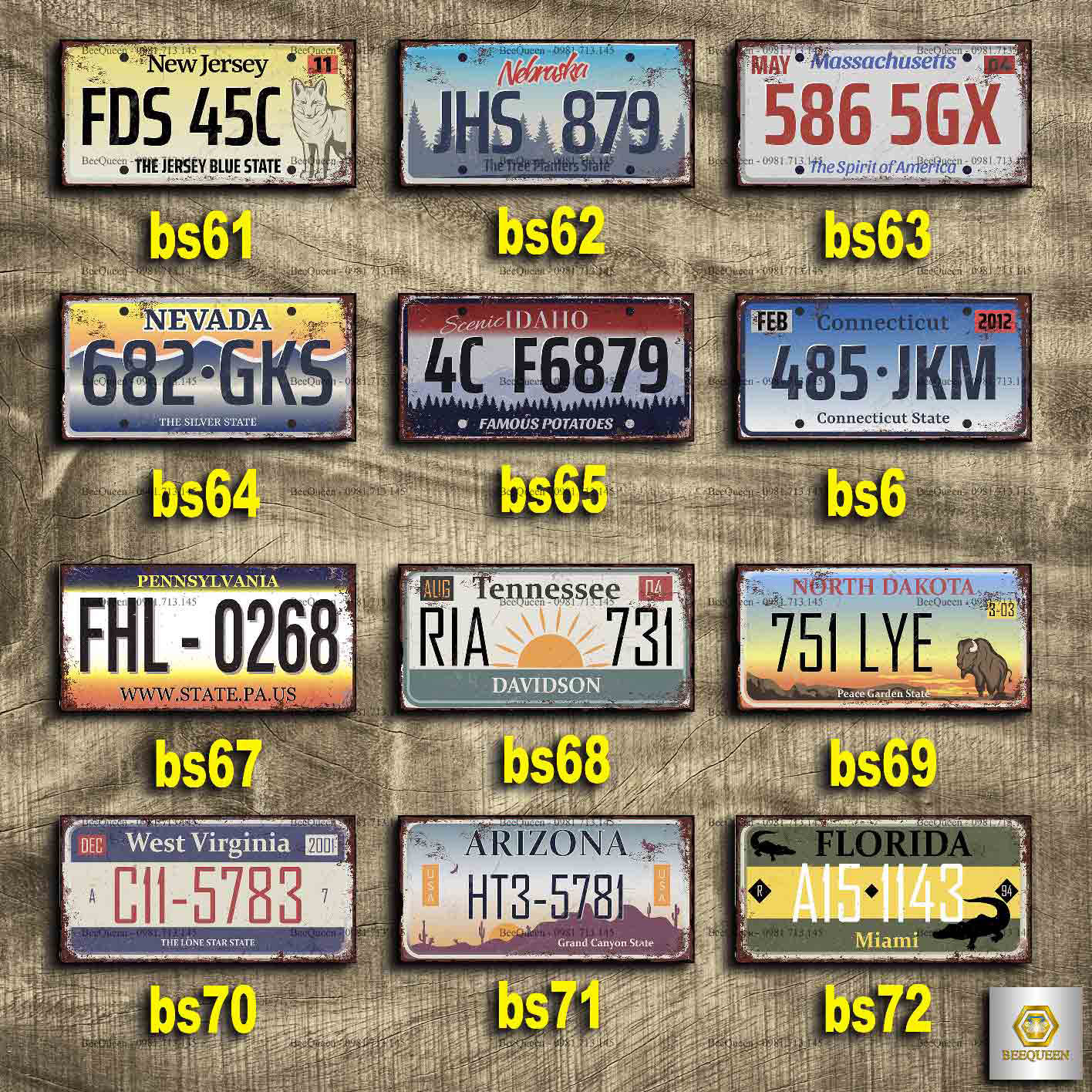 [61-72] Biển Số Trang Trí Tiệm - Biển Số Xe Trang Trí Phong Cách Vingtage - Retro